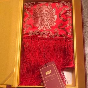 Yun Brocade Chinese Red and Gold Silk Scarf
